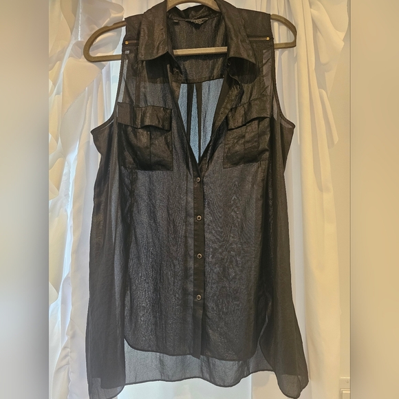 Guess Black Sheer Sleeveless Blouse - Picture 1 of 5